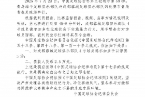 如果成都蓉城晉級(jí)足協(xié)杯決賽，德爾加多紀(jì)律處罰停賽將在決賽執(zhí)行